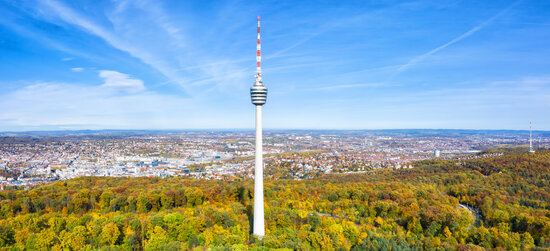 Stuttgart tv tower skyline aerial photo panoramic view town architecture travel copyspace copy space