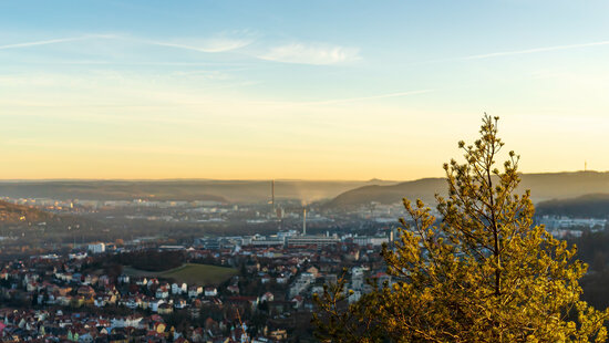 Panoramic view at Jena in Thuringia at sunset Jena_AdobeStock_314874421