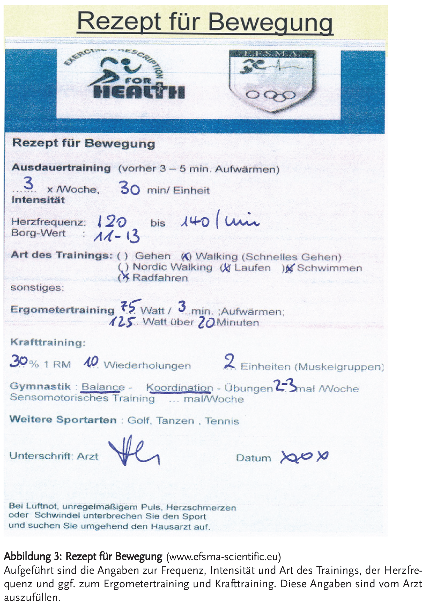 Abbildung 3: Rezept für Bewegung (www.efsma-scientific.eu)