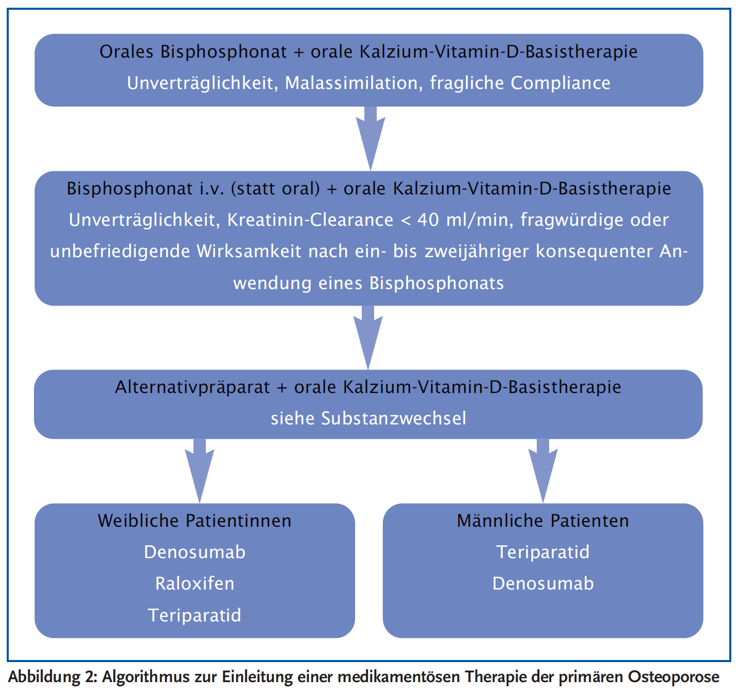 Abbildung 2: Algorithmus zur Einleitung einer medikamentösen Therapie der primären Osteoporose