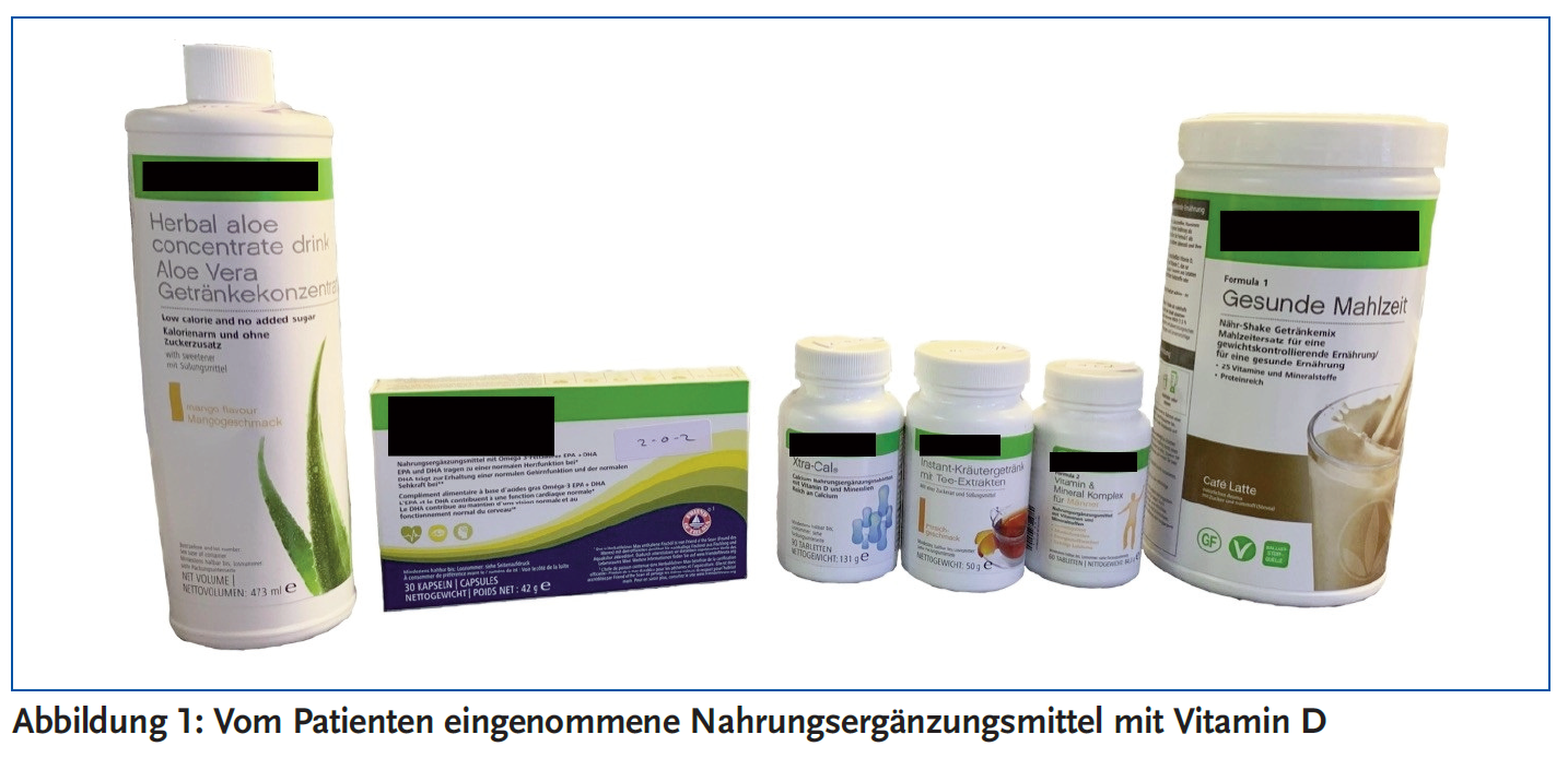 Abbildung 1: Vom Patienten eingenommene Nahrungsergänzungsmittel mit Vitamin D