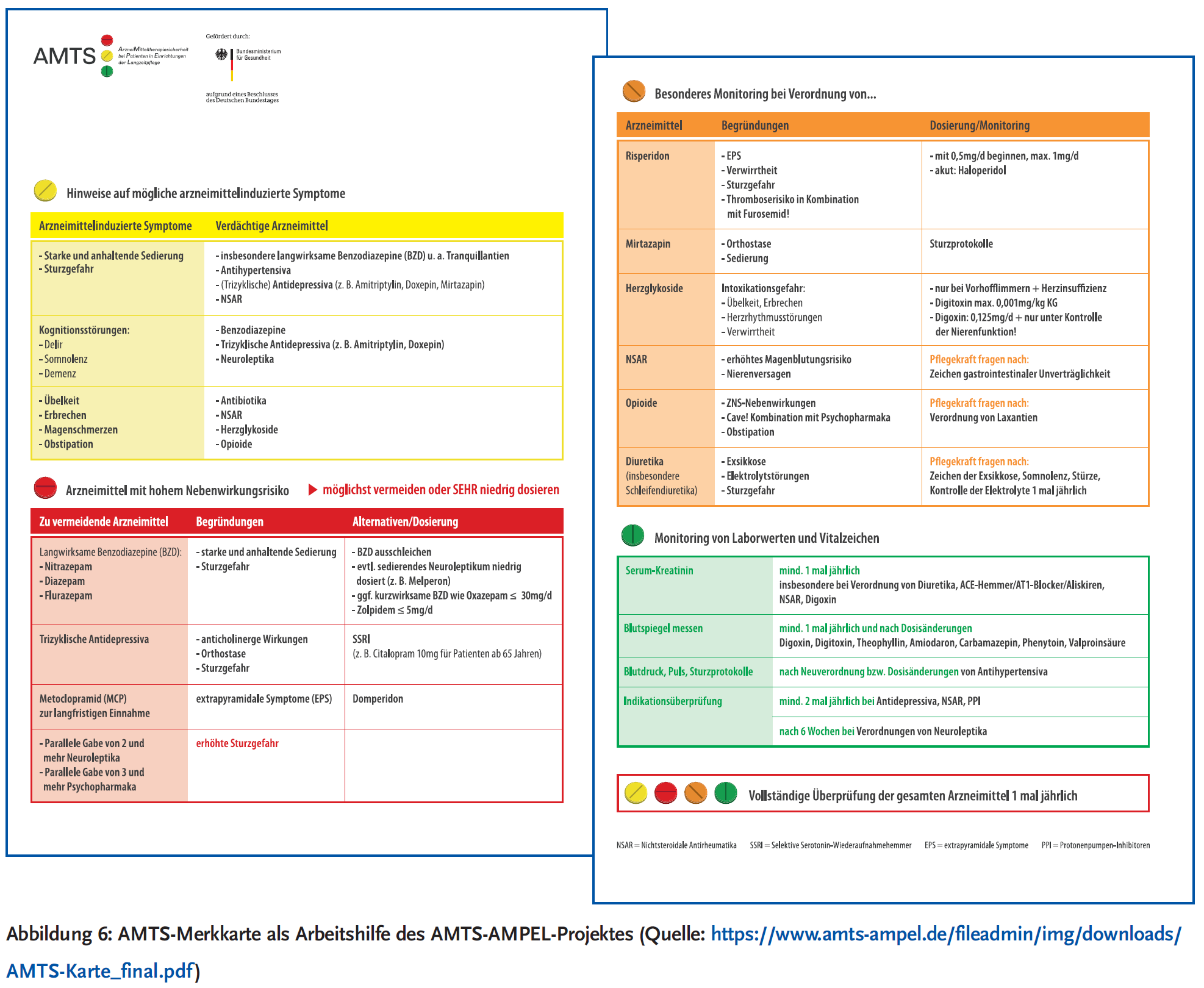 Abbildung 6: AMTS-Merkkarte als Arbeitshilfe des AMTS-AMPEL-Projektes (Quelle: https://www.amts-ampel.de/fileadmin/img/downloads/AMTS-Karte_final.pdf)