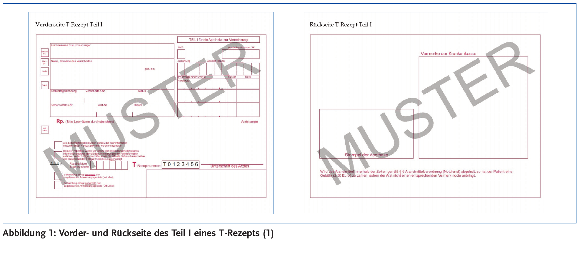 Abbildung 1: Vorder- und Rückseite des Teil I eines T-Rezepts (1)